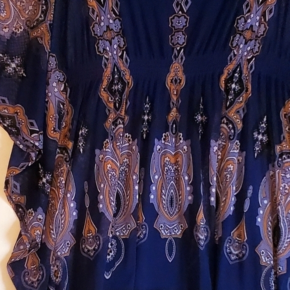 Inc International Concepts Blue Lined Blouse Sheer Paisley Overlay Medium‎ Women - Picture 4 of 15